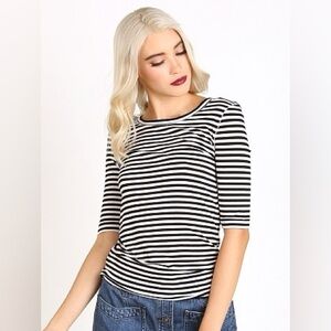 Free People Striped Leader of the Pack Tee Ivory Black Breton Stripe size S
